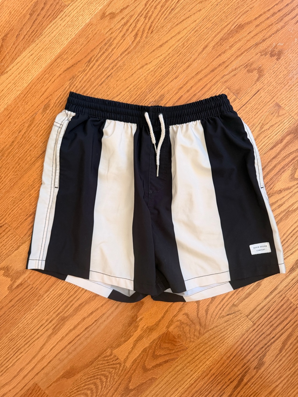 Duvin Black and White Striped Swim Shorts